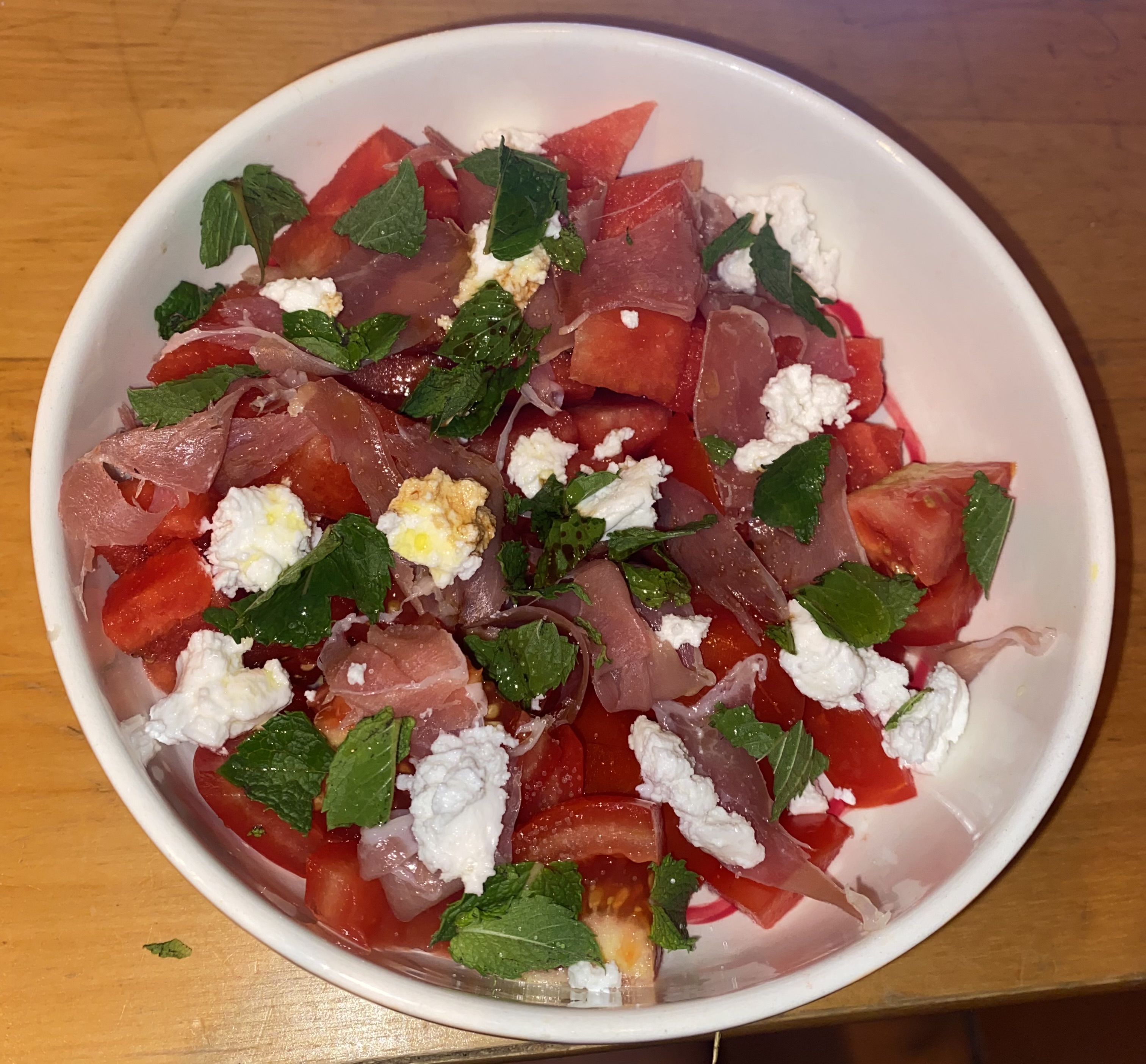 Watermelon, tomato, ham salad