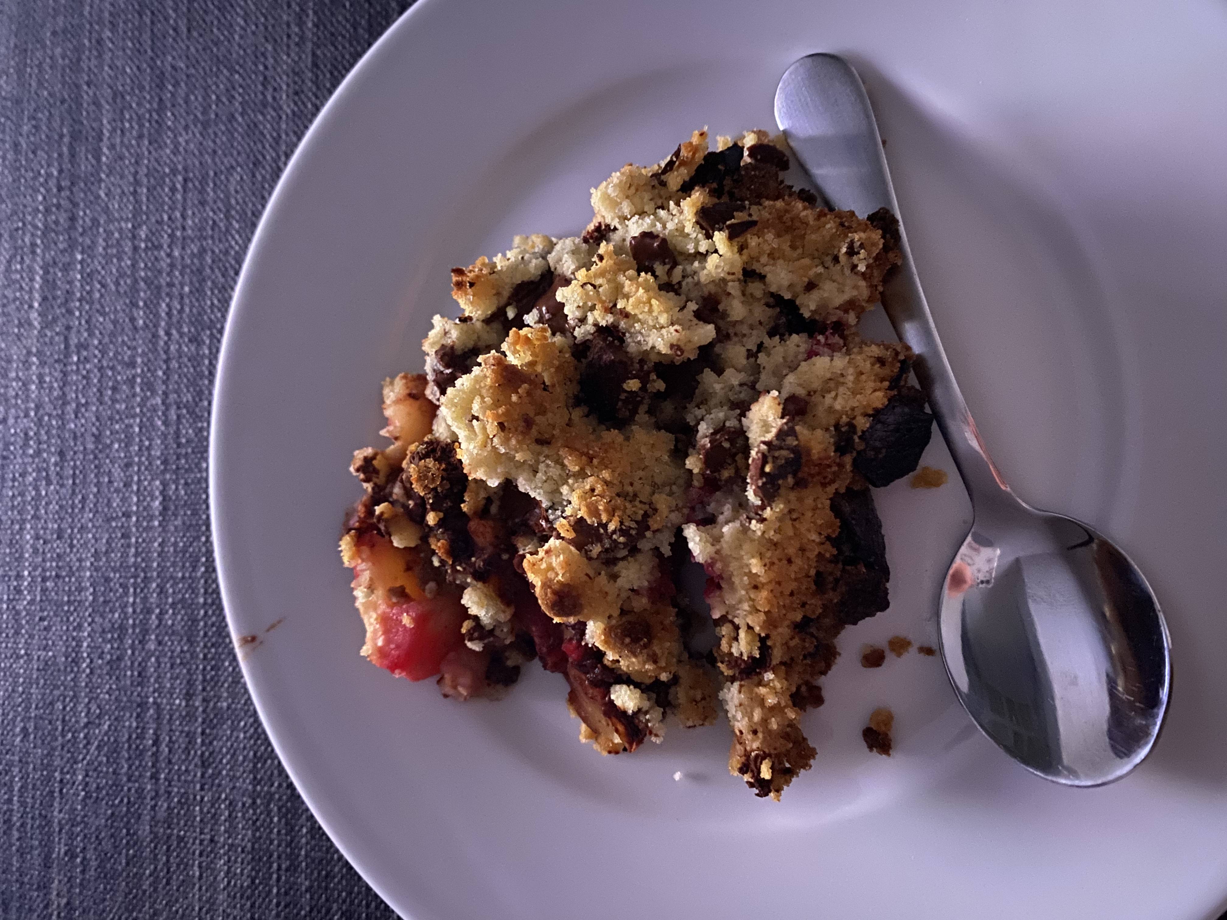 Crumble Pommes Framboises Chocolat